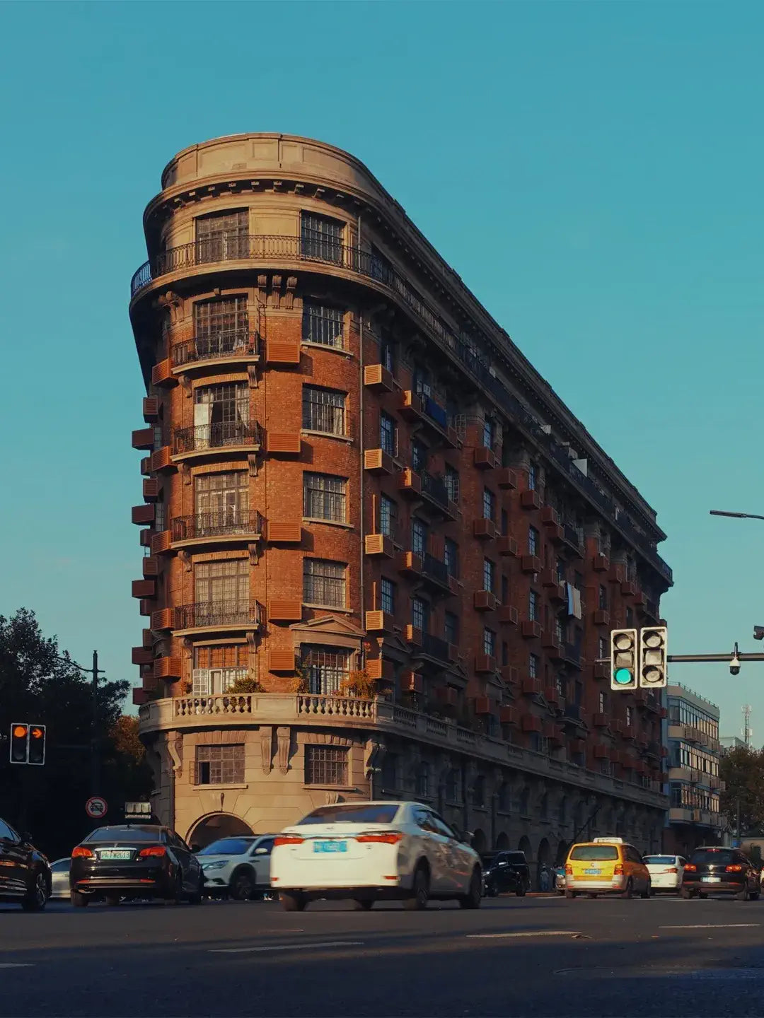 Former French Concession Wukang Building ship-shaped historical architecture, street cafes and plane trees