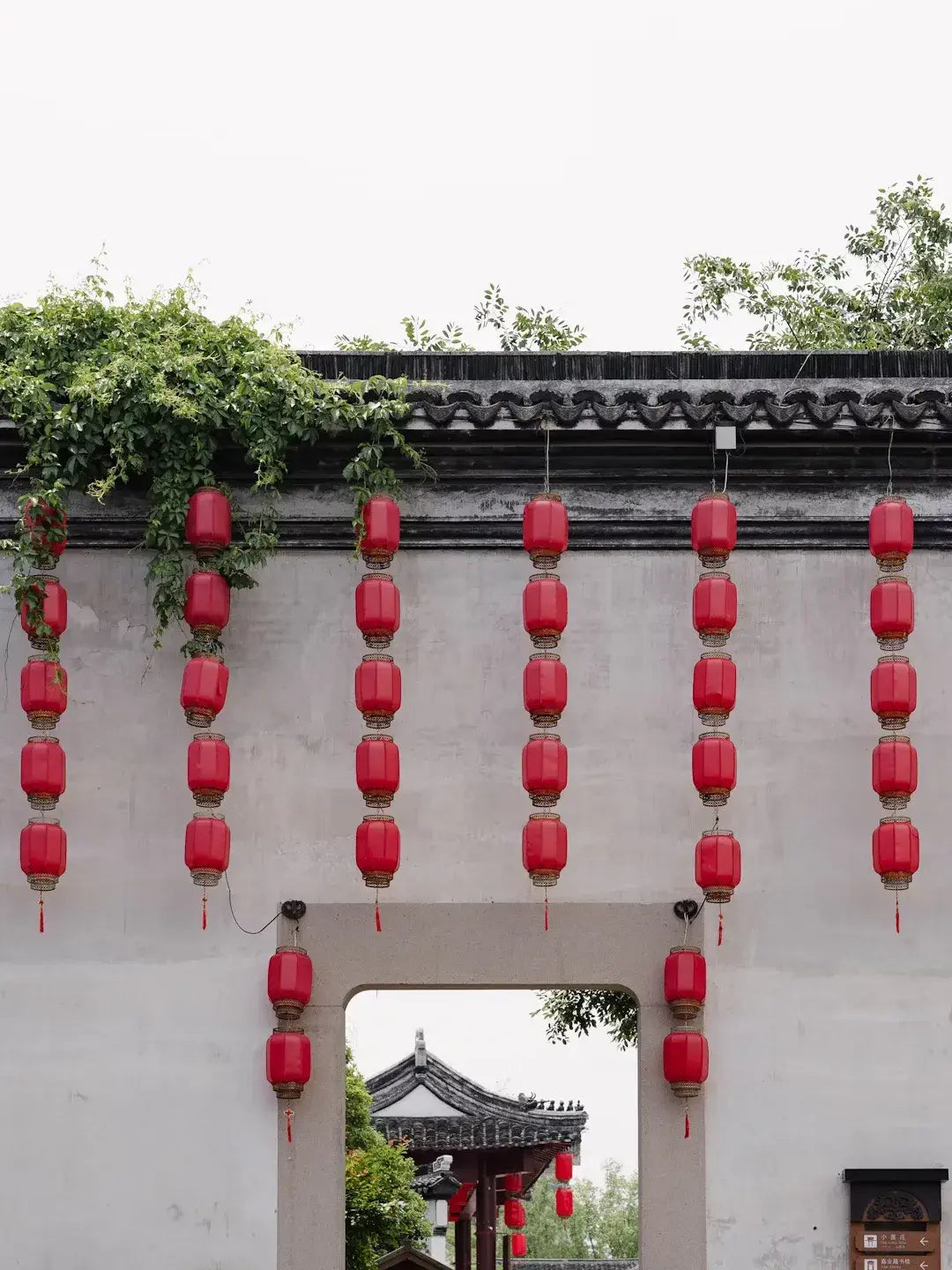 Nanxun Baijianlou waterside corridor architecture complex, red lanterns and classical eaves