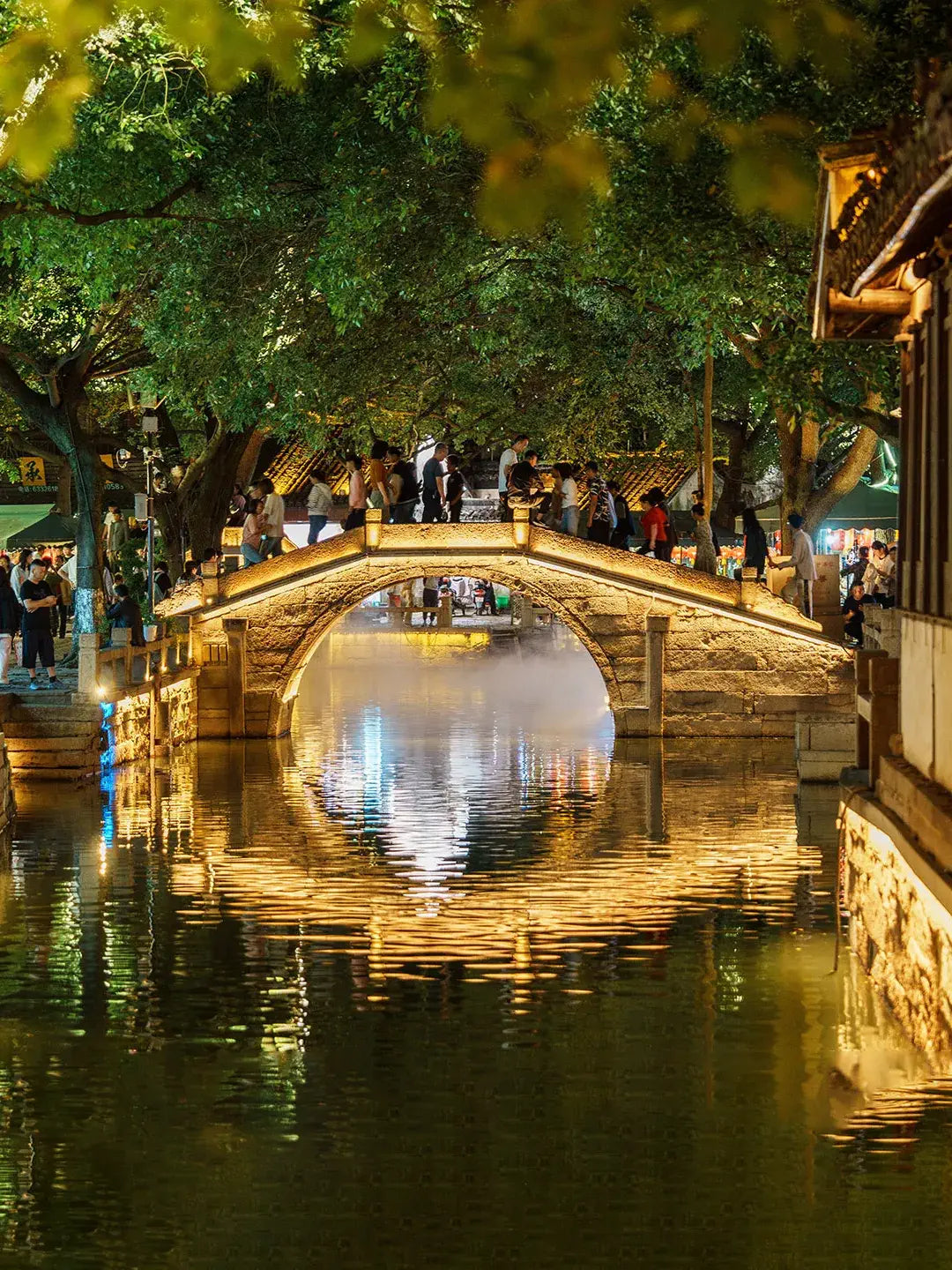 Tongli ancient town night red lanterns reflection