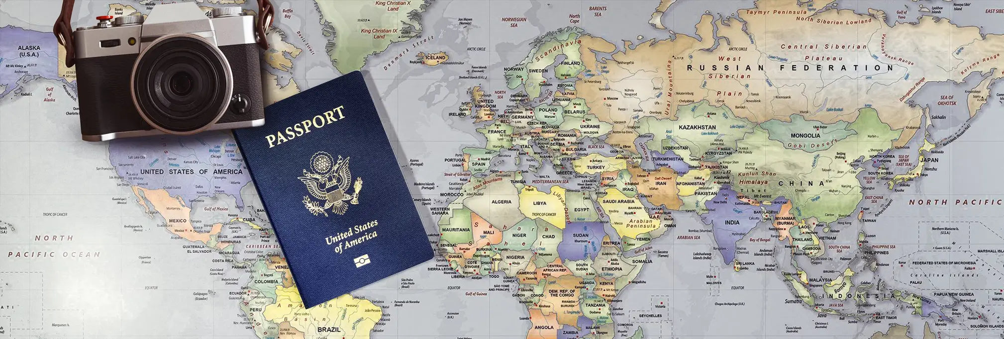 Visa-free travel destinations with passport and tickets