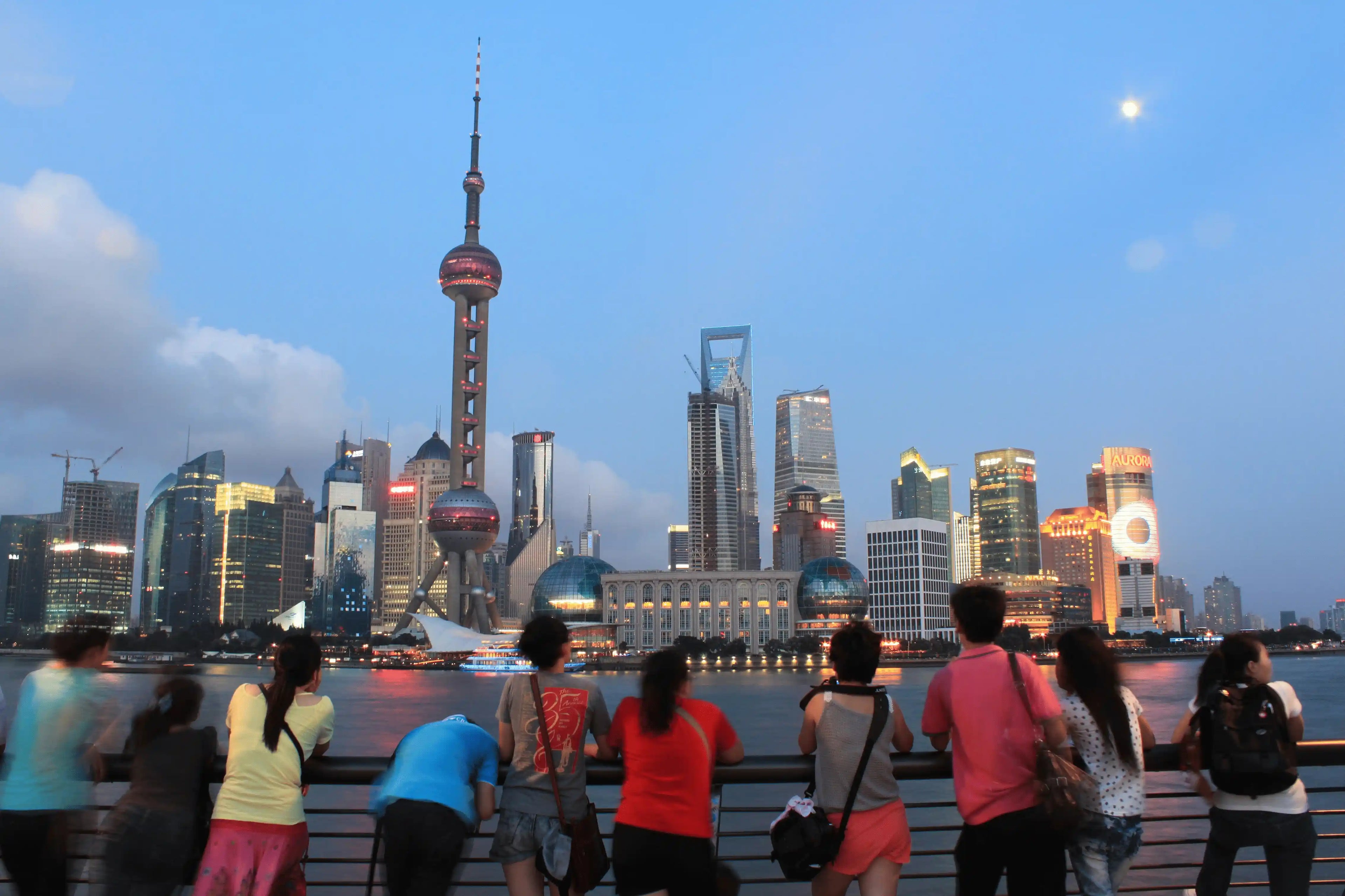 Shanghai The Bund historical buildings and Lujiazui skyline